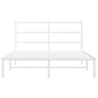 White Metal Bed Frame with Headboard - 140x200cm, Mattress Not Included