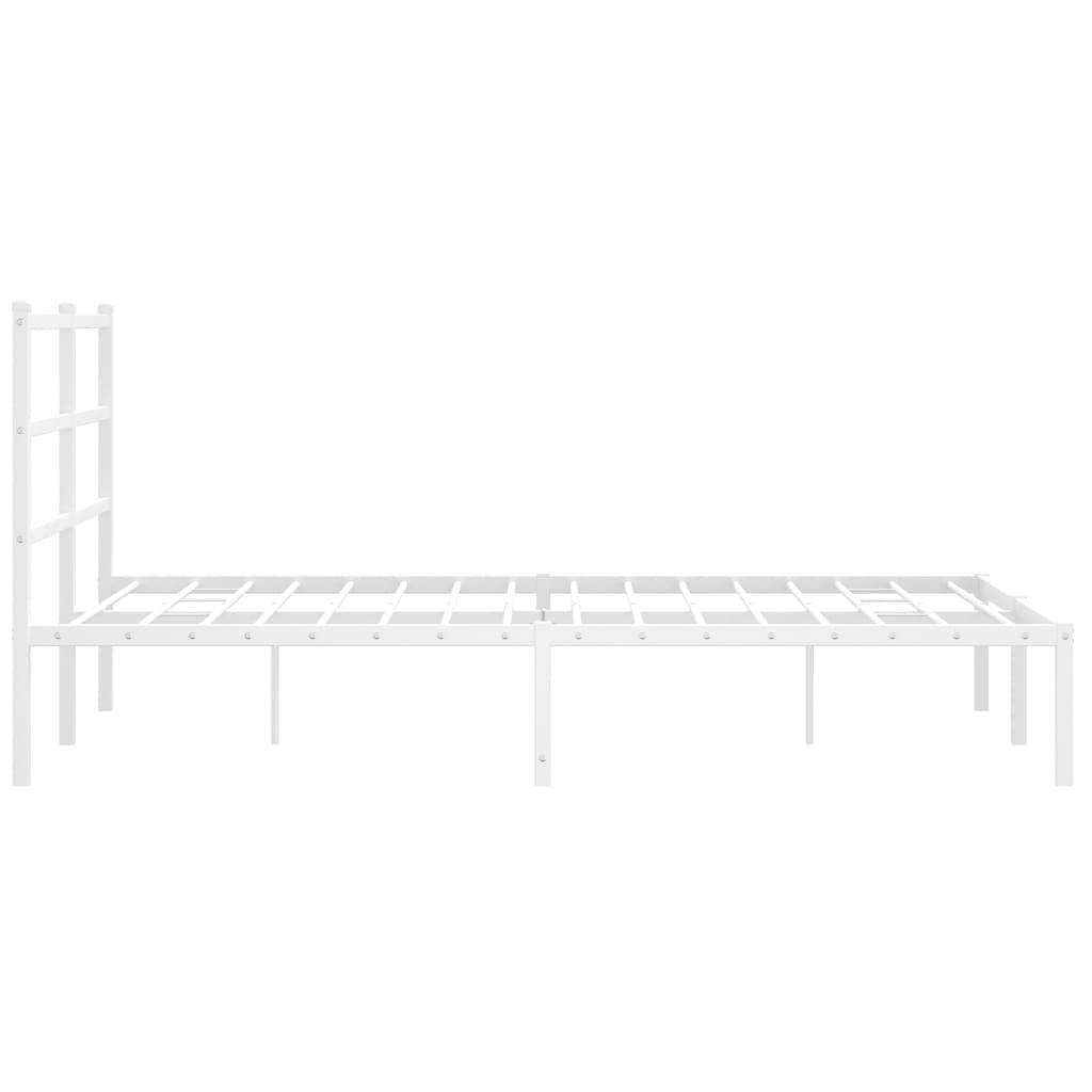 White Metal Bed Frame with Headboard - 140x200cm, Mattress Not Included