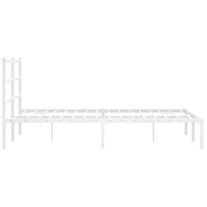 White Metal Bed Frame with Headboard - 140x200cm, Mattress Not Included