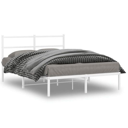 White Metal Bed Frame with Headboard - 140x200cm, Mattress Not Included