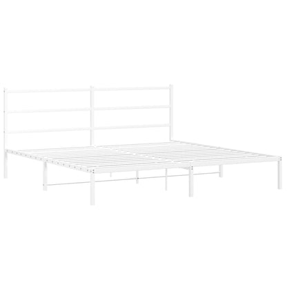 White Metal Bed Frame with Headboard 183x213cm - No Mattress Included