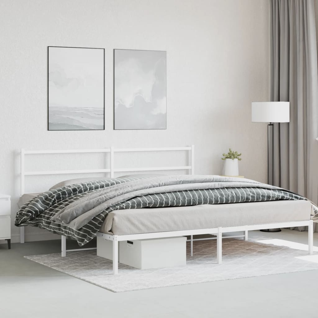 White Metal Bed Frame with Headboard 183x213cm - No Mattress Included