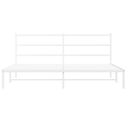 White Metal Bed Frame with Headboard 183x213cm - No Mattress Included