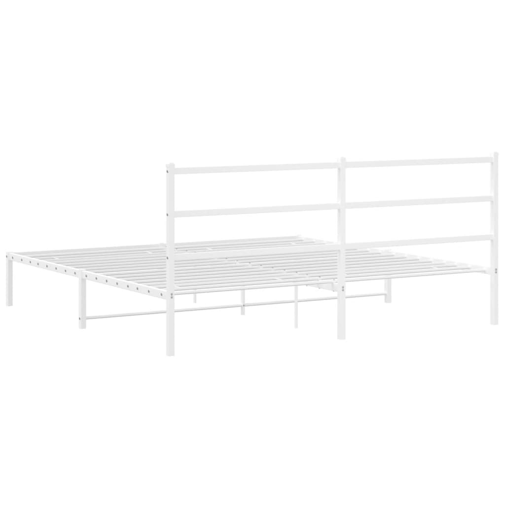 White Metal Bed Frame with Headboard 183x213cm - No Mattress Included