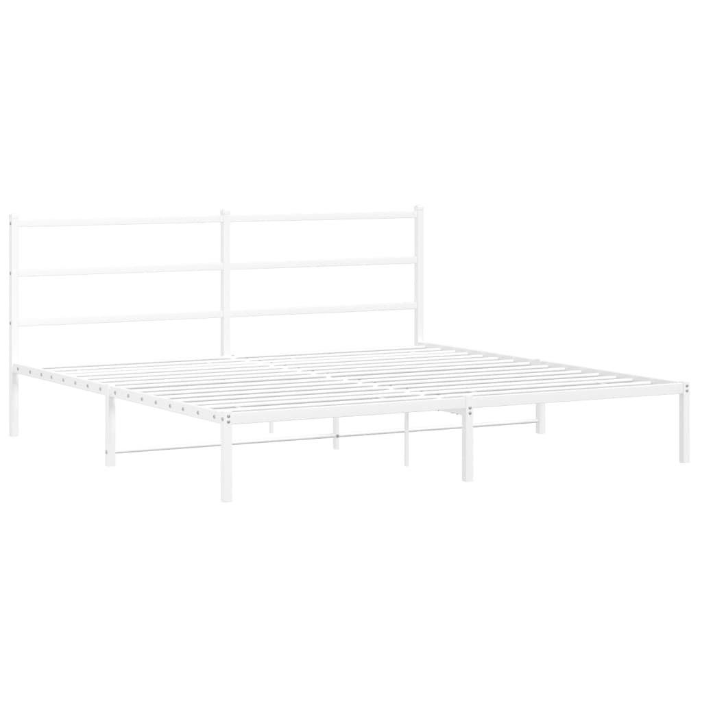White Metal Bed Frame with Headboard - 193x203cm, No Mattress