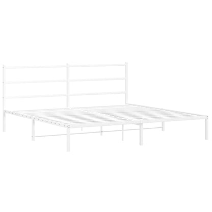 White Metal Bed Frame with Headboard - 193x203cm, No Mattress