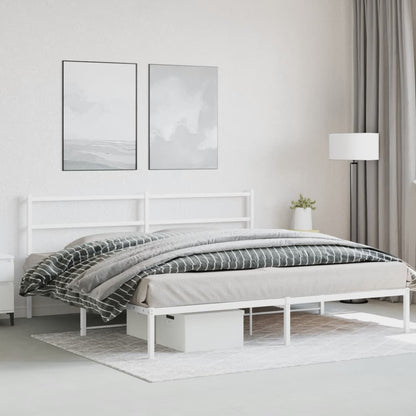 White Metal Bed Frame with Headboard - 193x203cm, No Mattress