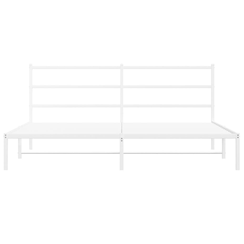 White Metal Bed Frame with Headboard - 193x203cm, No Mattress