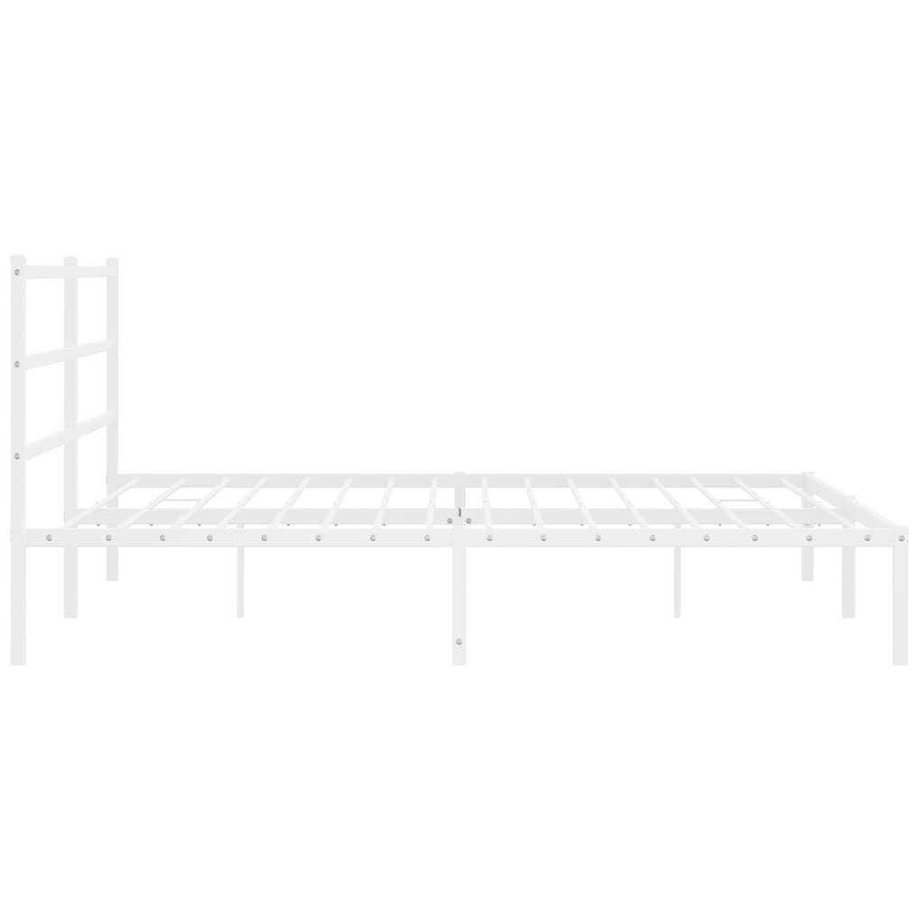 White Metal Bed Frame with Headboard - 193x203cm, No Mattress