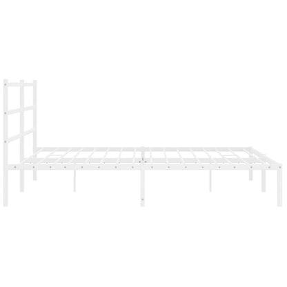 White Metal Bed Frame with Headboard - 193x203cm, No Mattress