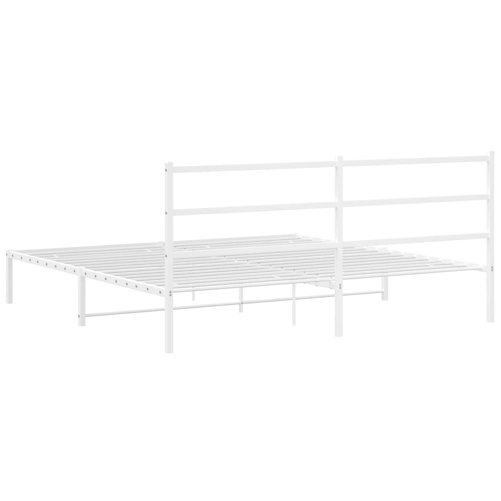 White Metal Bed Frame with Headboard - 193x203cm, No Mattress
