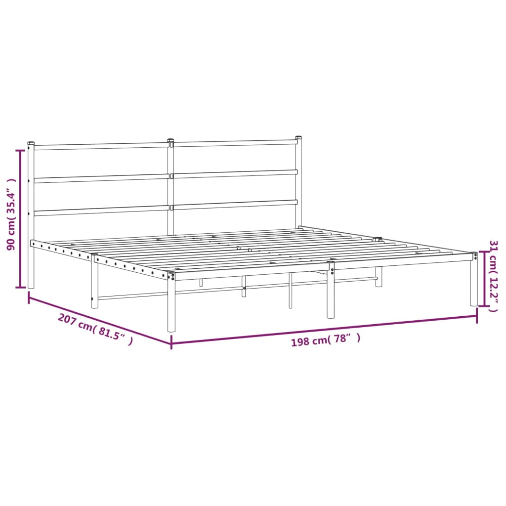 White Metal Bed Frame with Headboard - 193x203cm, No Mattress