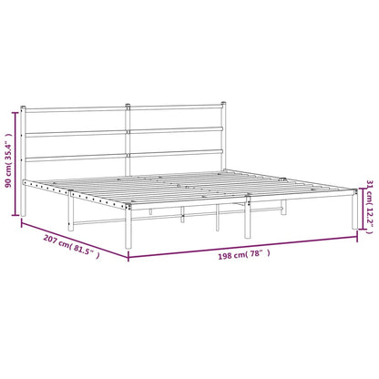 White Metal Bed Frame with Headboard - 193x203cm, No Mattress