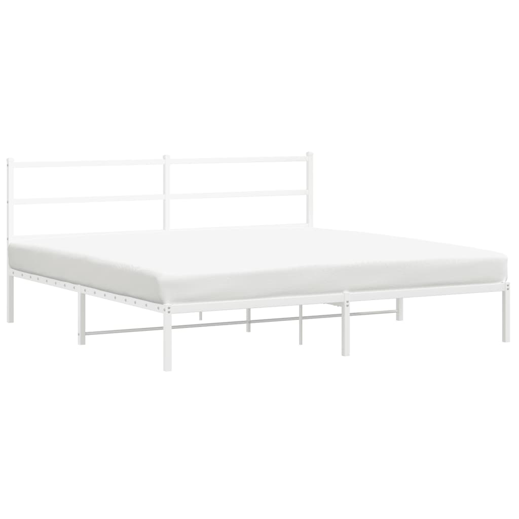 White Metal Bed Frame 200x200cm with Headboard - No Mattress