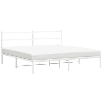 White Metal Bed Frame 200x200cm with Headboard - No Mattress