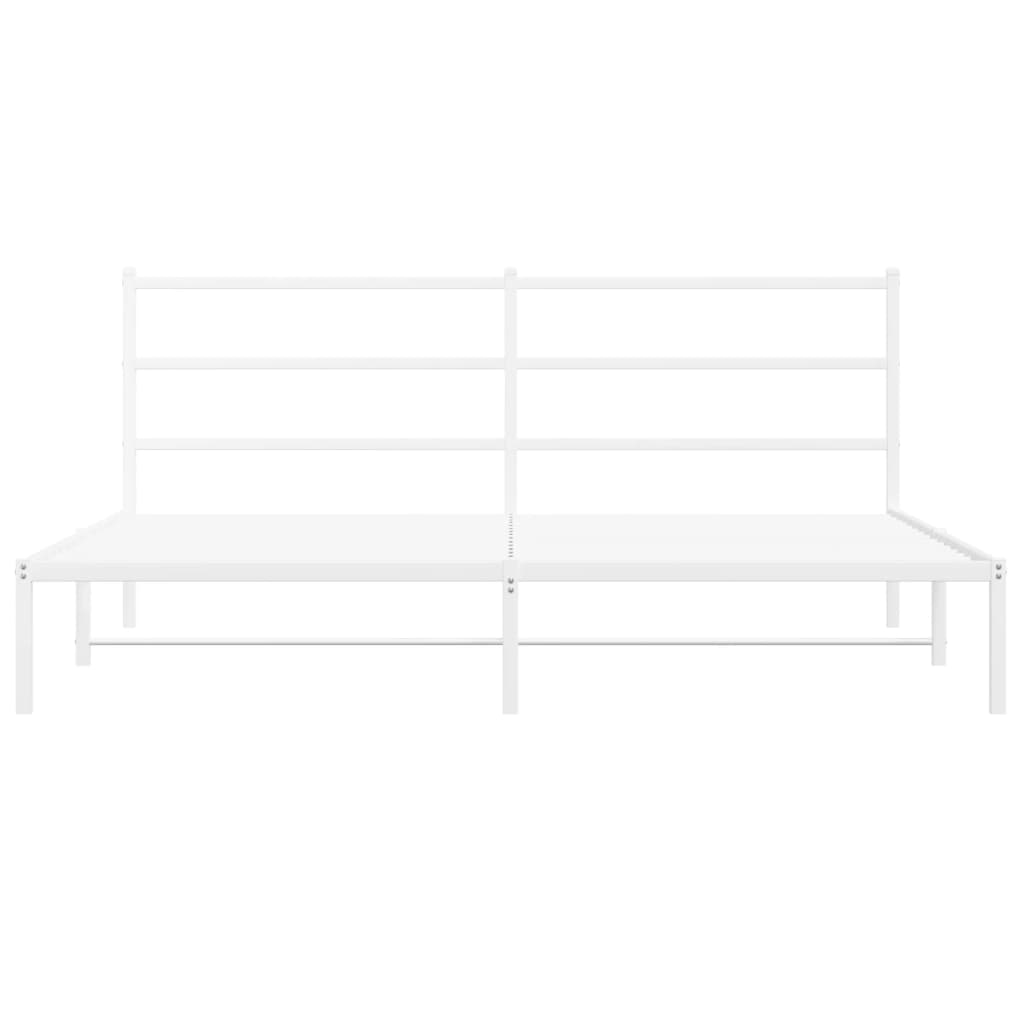 White Metal Bed Frame 200x200cm with Headboard - No Mattress