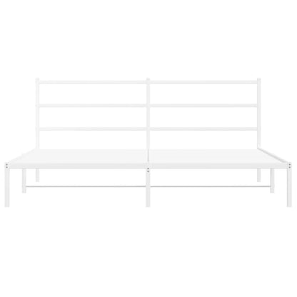 White Metal Bed Frame 200x200cm with Headboard - No Mattress
