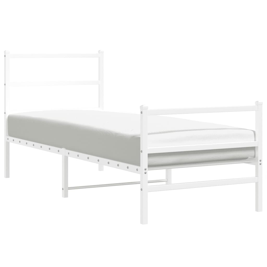 Elegant White Metal Bed Frame with Footboard, 80x200cm