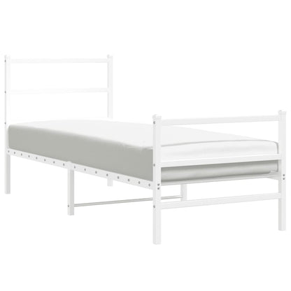 Elegant White Metal Bed Frame with Footboard, 80x200cm