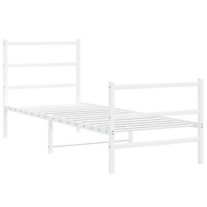 Elegant White Metal Bed Frame with Footboard, 80x200cm