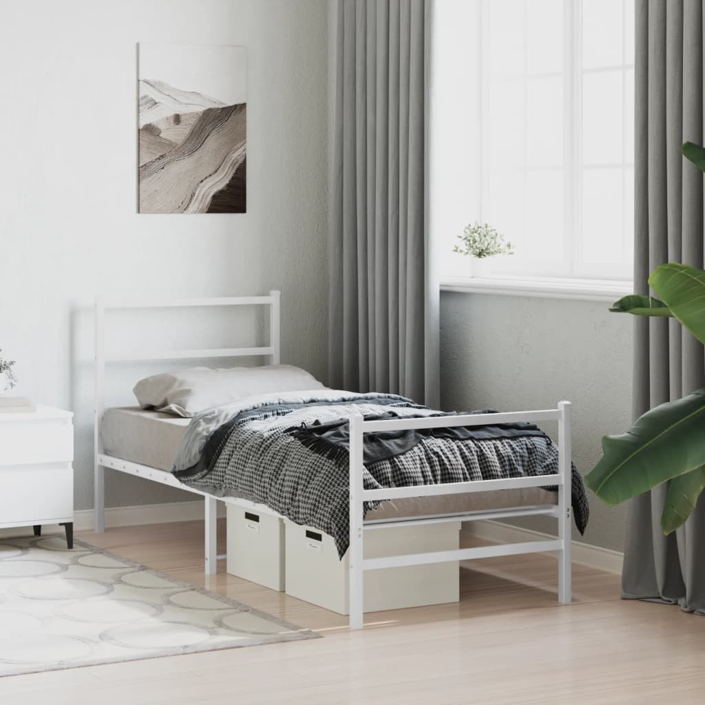Elegant White Metal Bed Frame with Footboard, 80x200cm