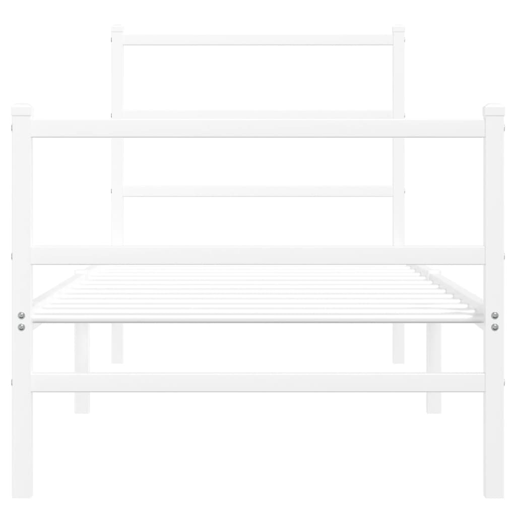 Elegant White Metal Bed Frame with Footboard, 80x200cm