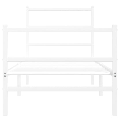 Elegant White Metal Bed Frame with Footboard, 80x200cm