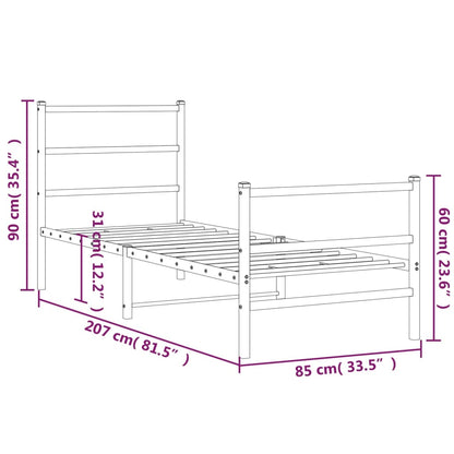 Elegant White Metal Bed Frame with Footboard, 80x200cm