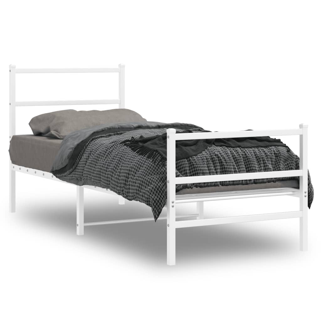 Elegant White Metal Bed Frame with Footboard, 80x200cm