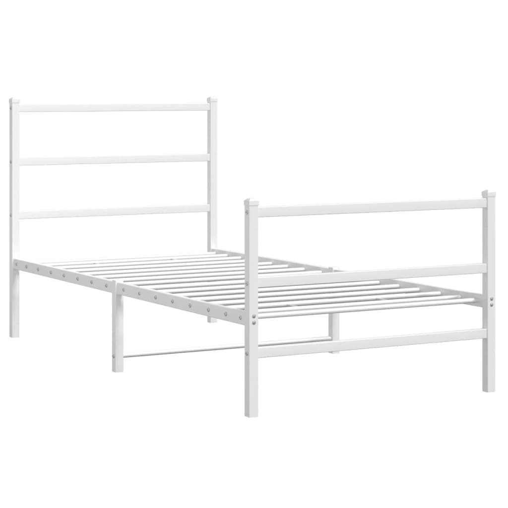 Stylish White Metal Bed Frame with Footboard - 90x190cm