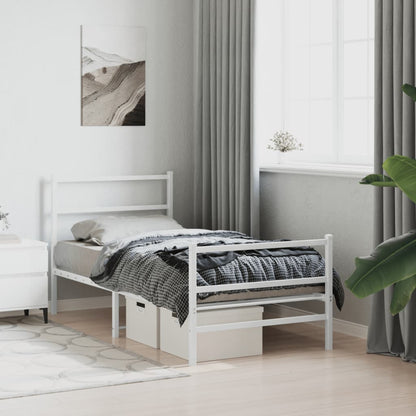 Stylish White Metal Bed Frame with Footboard - 90x190cm
