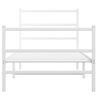 Stylish White Metal Bed Frame with Footboard - 90x190cm