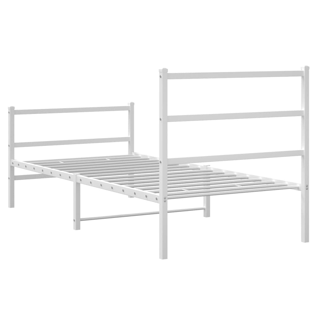 Stylish White Metal Bed Frame with Footboard - 90x190cm