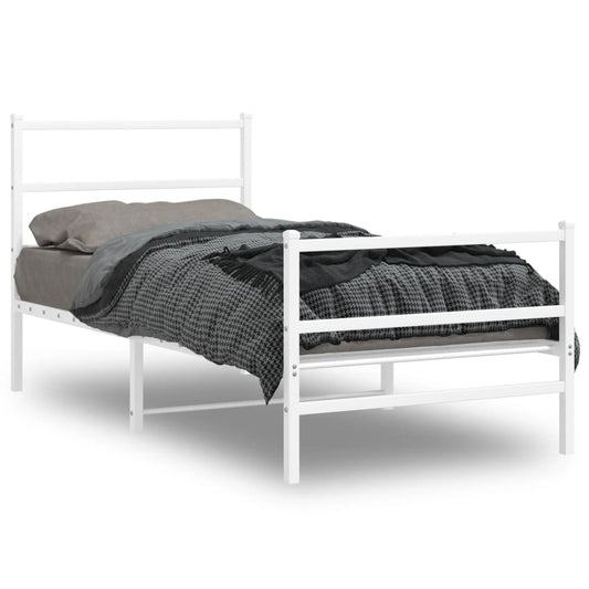 Stylish White Metal Bed Frame with Footboard - 90x190cm