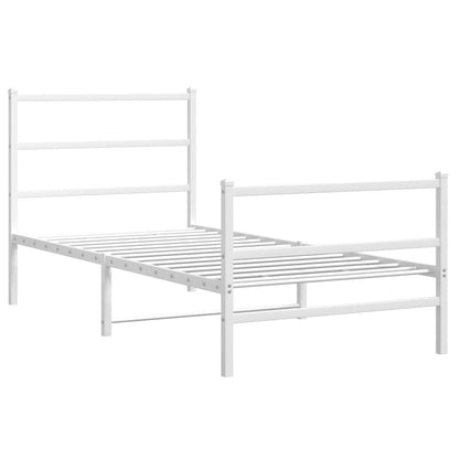 White Metal Bed Frame with Footboard 90x200cm - No Mattress