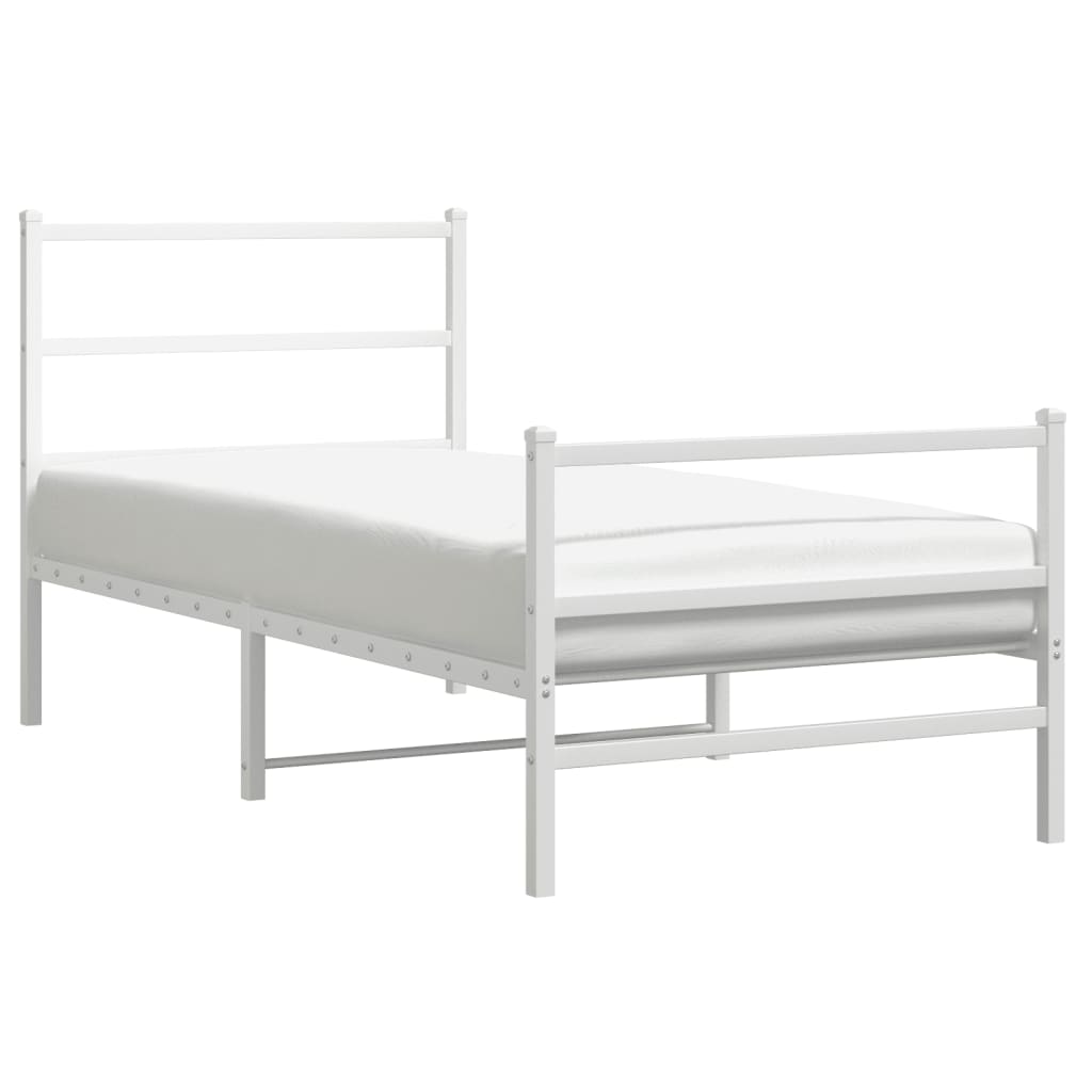 White Metal Bed Frame with Footboard 90x200cm - No Mattress