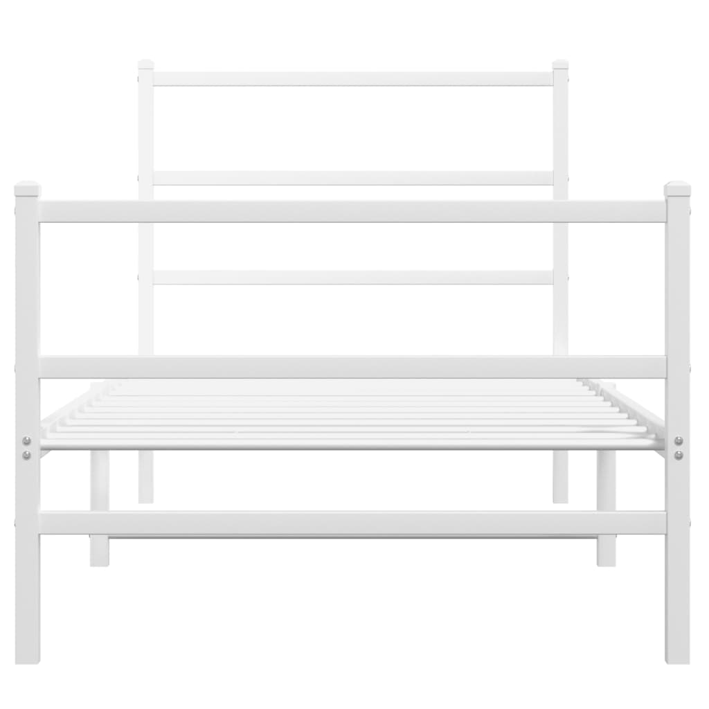 White Metal Bed Frame with Footboard 90x200cm - No Mattress