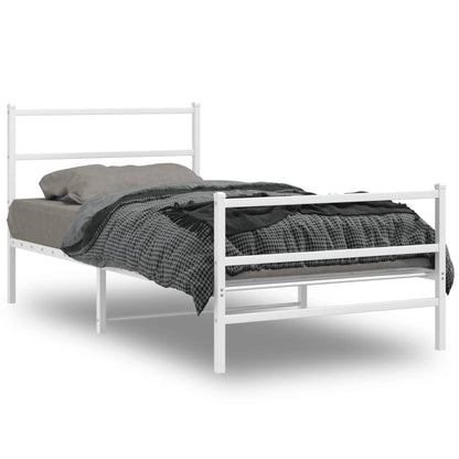 White Metal Bed Frame with Footboard - 100x190cm, No Mattress