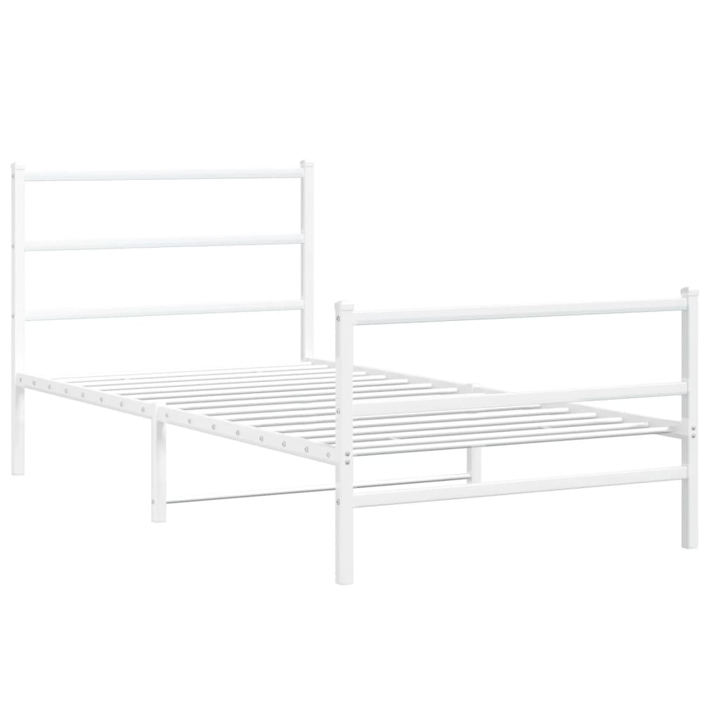 White Metal Bed Frame with Footboard - 100x190cm, No Mattress