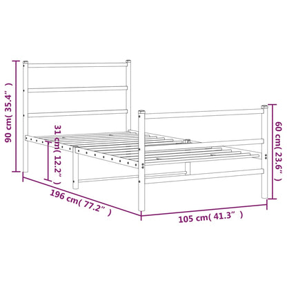 White Metal Bed Frame with Footboard - 100x190cm, No Mattress