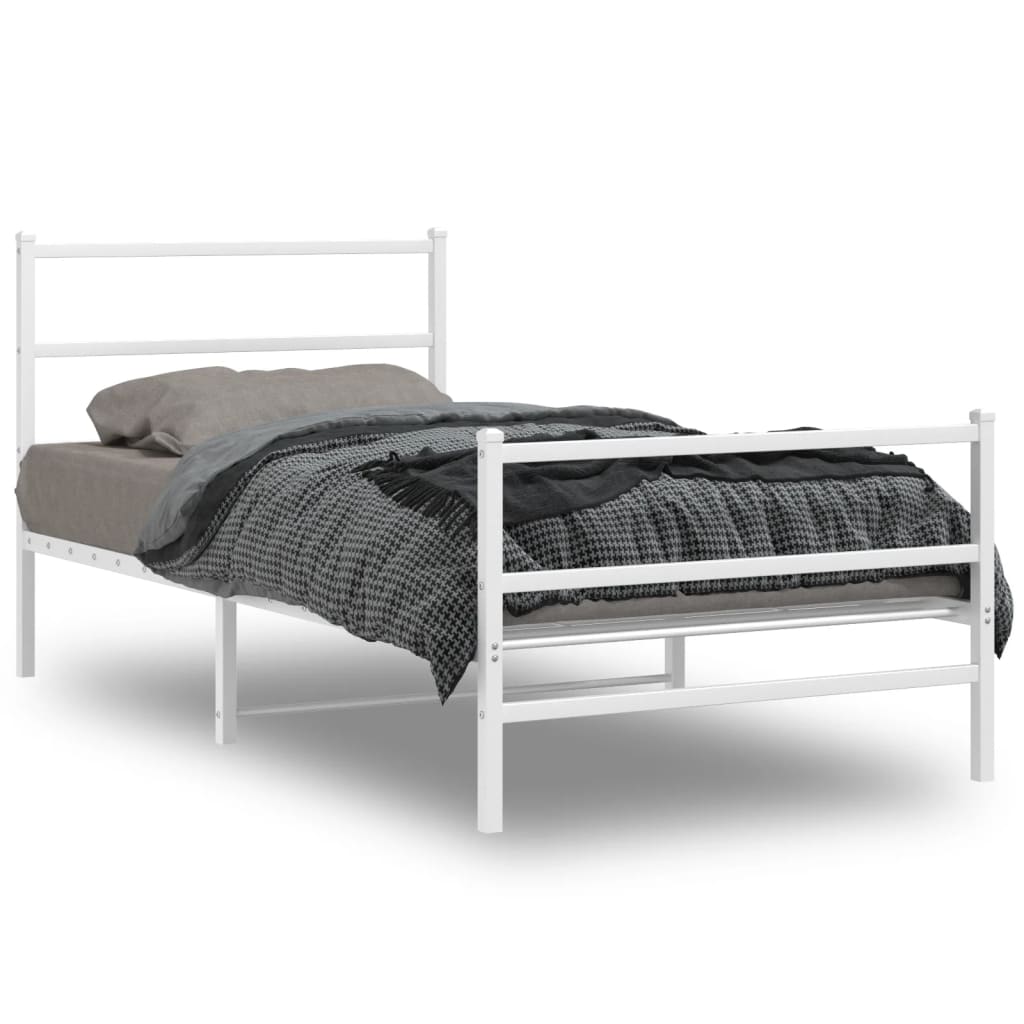 White Metal Bed Frame with Footboard, 107x203cm - No Mattress