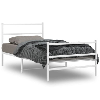 White Metal Bed Frame with Footboard, 107x203cm - No Mattress