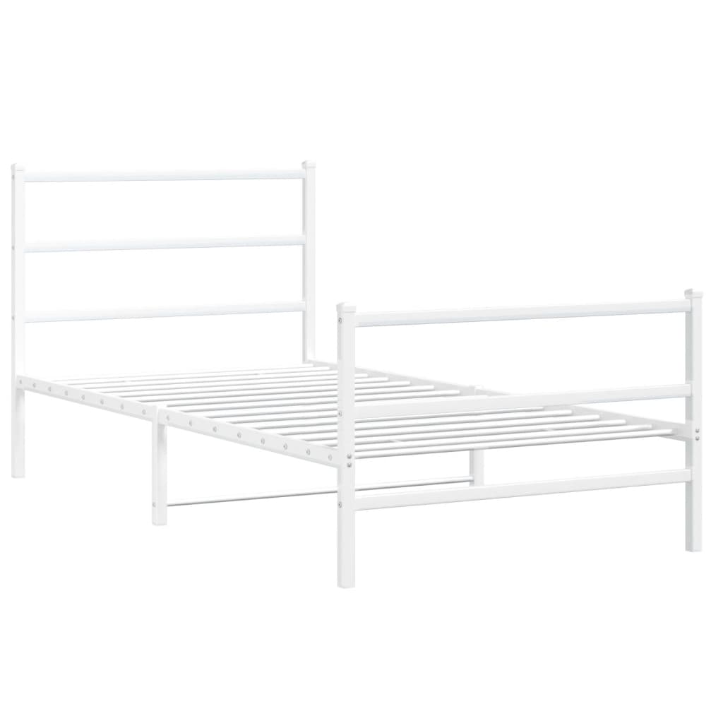 White Metal Bed Frame with Footboard, 107x203cm - No Mattress