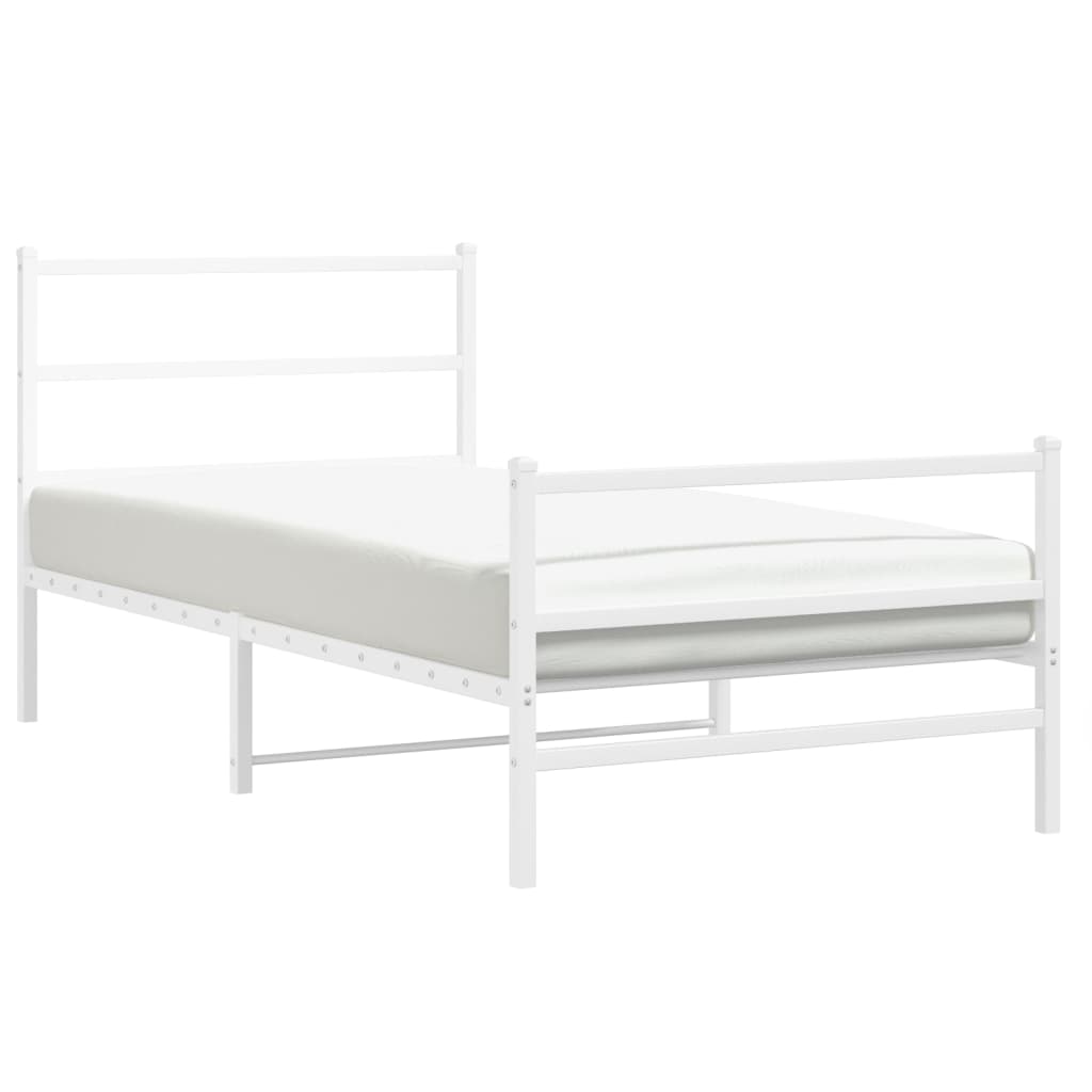 White Metal Bed Frame with Footboard, 107x203cm - No Mattress