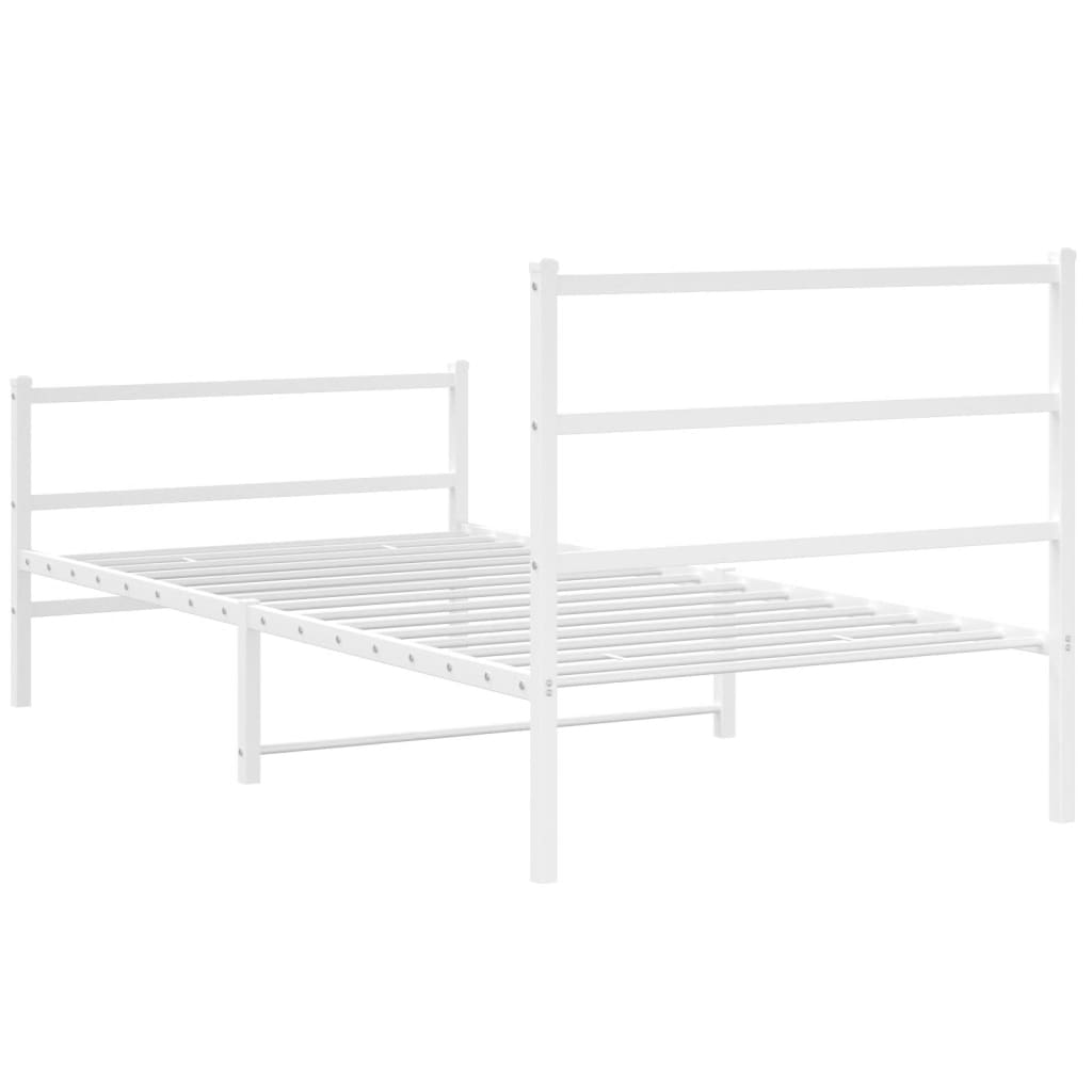 White Metal Bed Frame with Footboard, 107x203cm - No Mattress