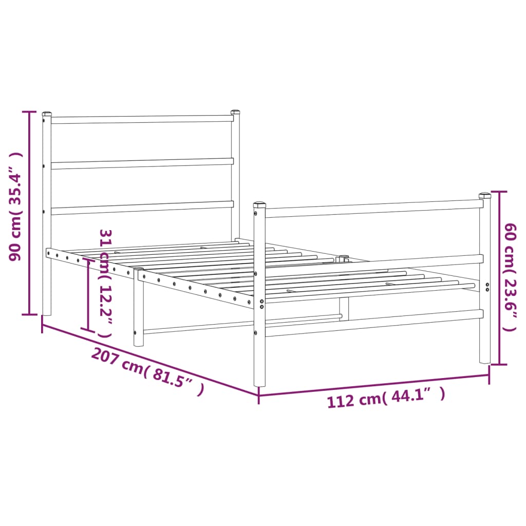 White Metal Bed Frame with Footboard, 107x203cm - No Mattress