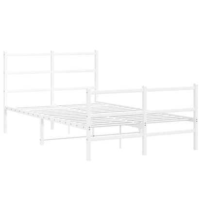 White Metal Bed Frame with Footboard, 120x190cm - No Mattress