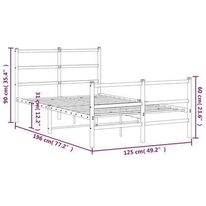 White Metal Bed Frame with Footboard, 120x190cm - No Mattress