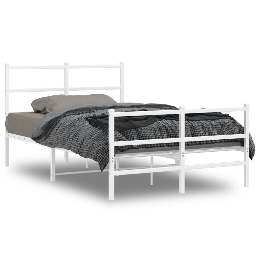 White Metal Bed Frame with Footboard 120x200cm - No Mattress