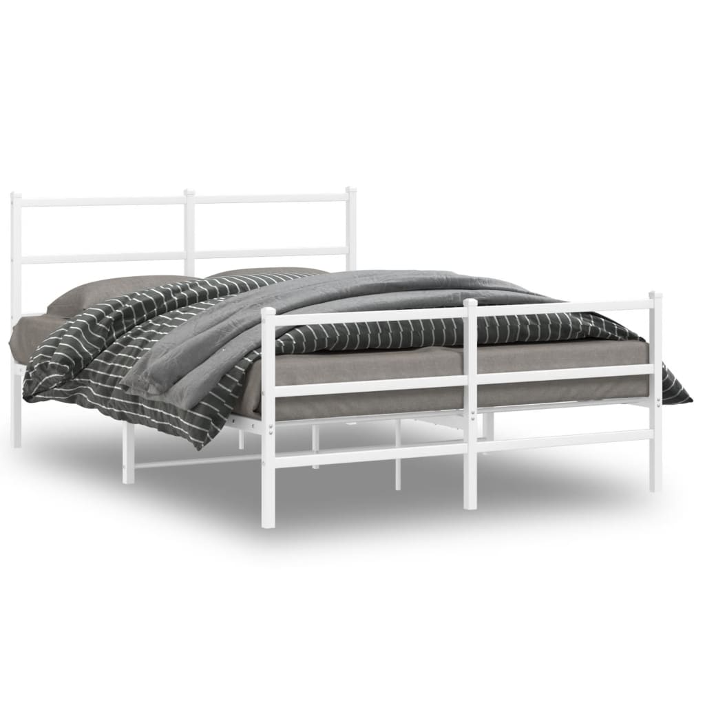 White Metal Bed Frame with Footboard - Fits 135x190cm Mattress